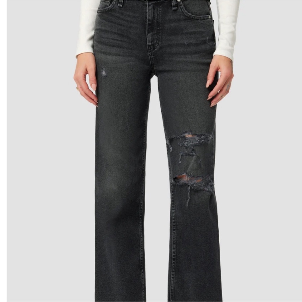 Hudson Women’s Black Distressed Straight Leg Jeans
